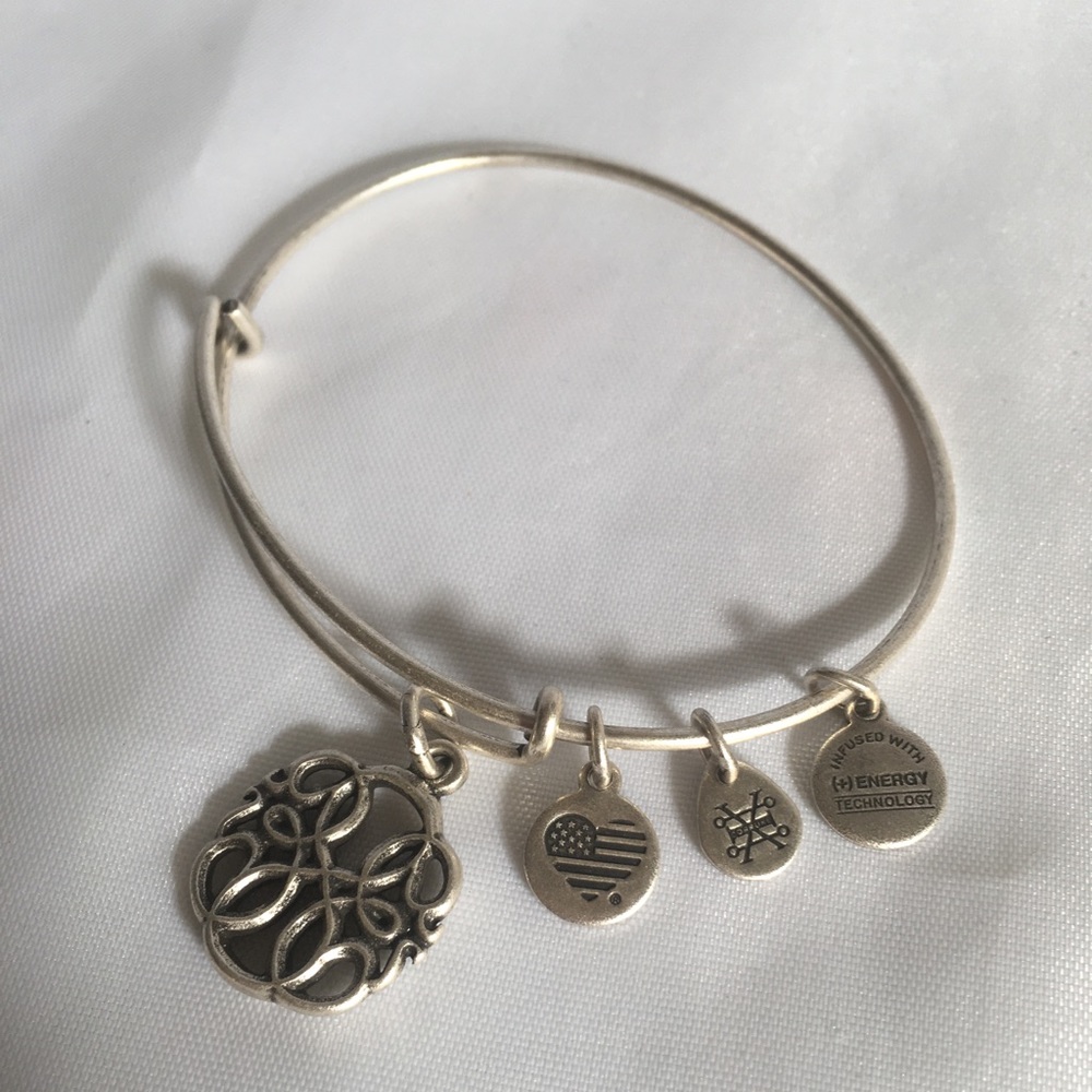 Alex and Ani Silver-tone Scroll Charm Bracelet